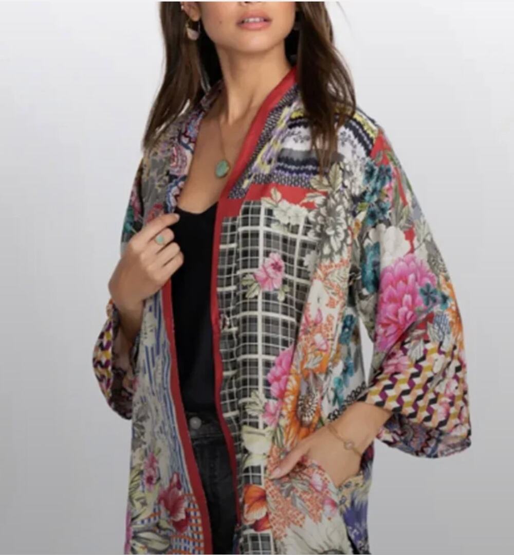 Johnny Was Betzy Emilia Reversible Silk Kimono Paisley Floral Size L NWT